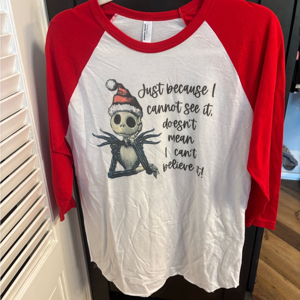 American Apparel Red and White Graphic 3/4 Sleeve Tee
